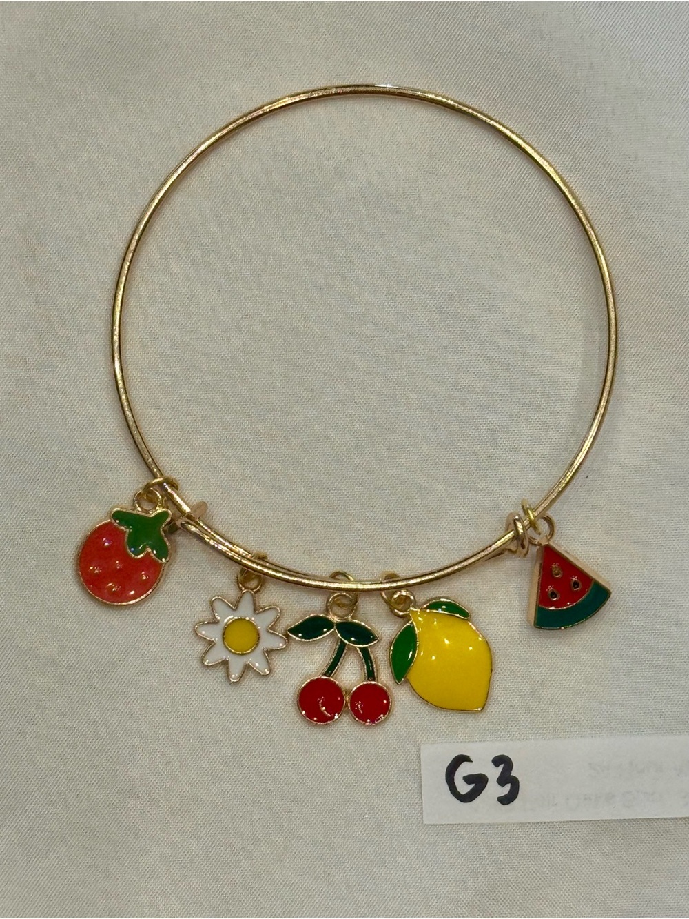 G3 Cherries Lemon Fruit Charm Bangle Bracelet
